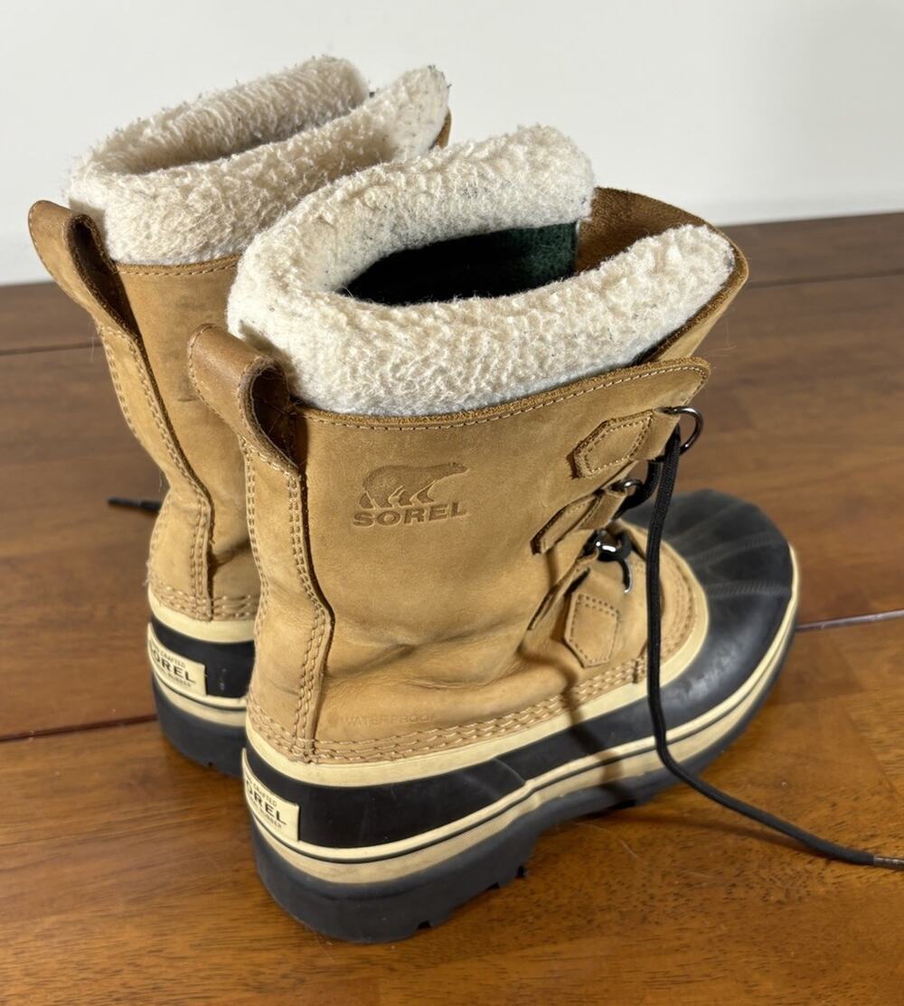 Sorel Men’s Waterproof Leather Snow Boots Faux Fur Lined Tan/Black US 7